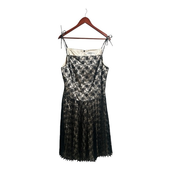 Vintage Drop Waist Pleated Lace Black & Cream Dress - Picture 2 of 16